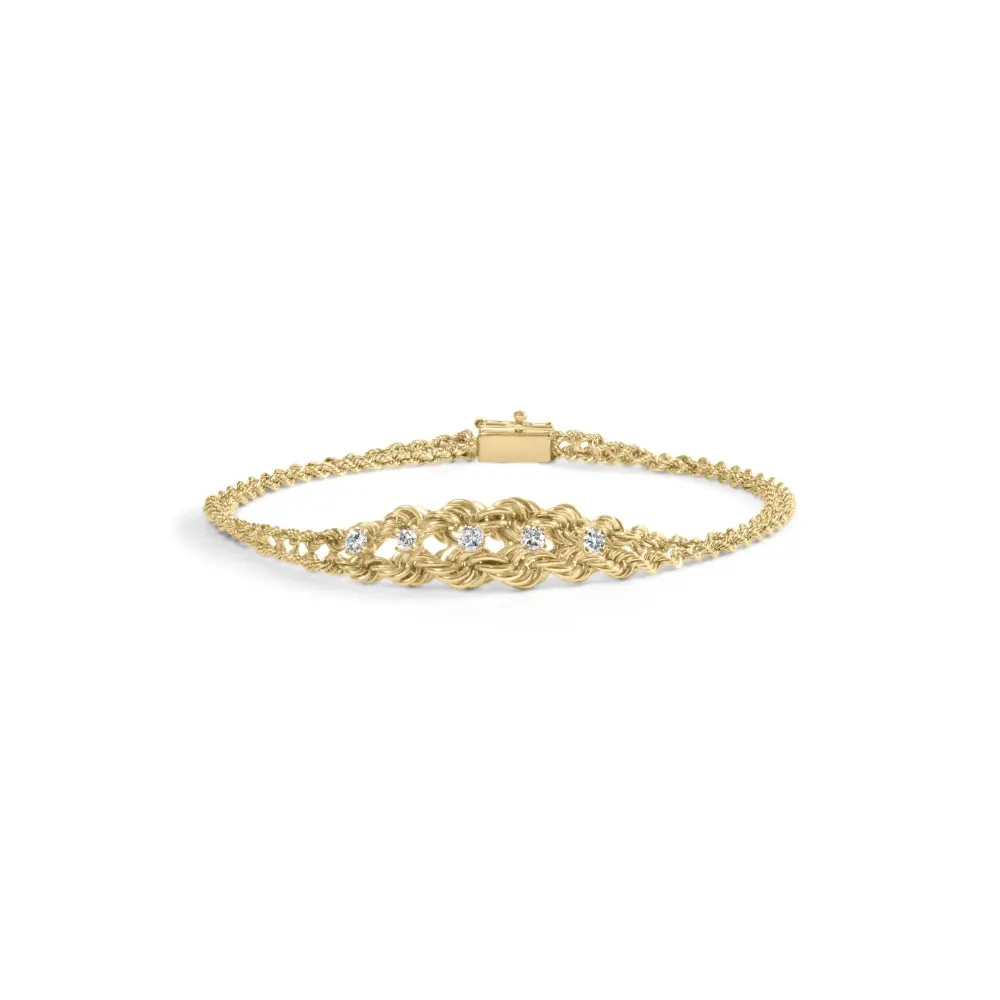 10k yellow gold 1/4 cttw round cut diamond basket weave rope chain style 7’’ bracelet (h i color i1 i2 clarity)