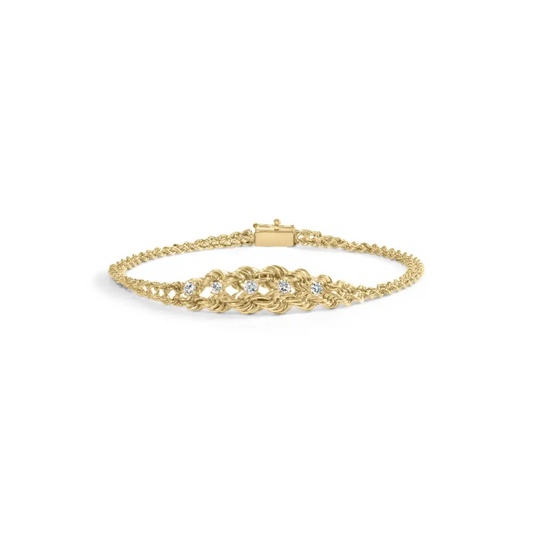 10k yellow gold 1/4 cttw round cut diamond basket weave rope chain style 7’’ bracelet (h i color i1 i2 clarity)
