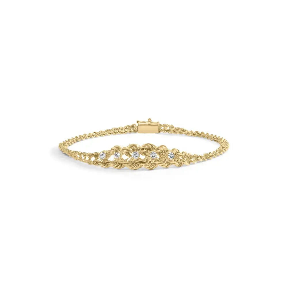 10k yellow gold 1/4 cttw diamond basket weave rope chain 7 inch bracelet bijoux-nyc direct