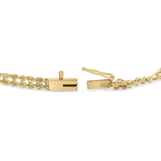 10k yellow gold 1/4 cttw round cut diamond basket weave rope chain style 7’’ bracelet (h i color i1 i2 clarity)