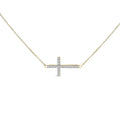 10k yellow gold 1/5 cttw diamond sideways cross necklace 18 inch bijoux-nyc direct