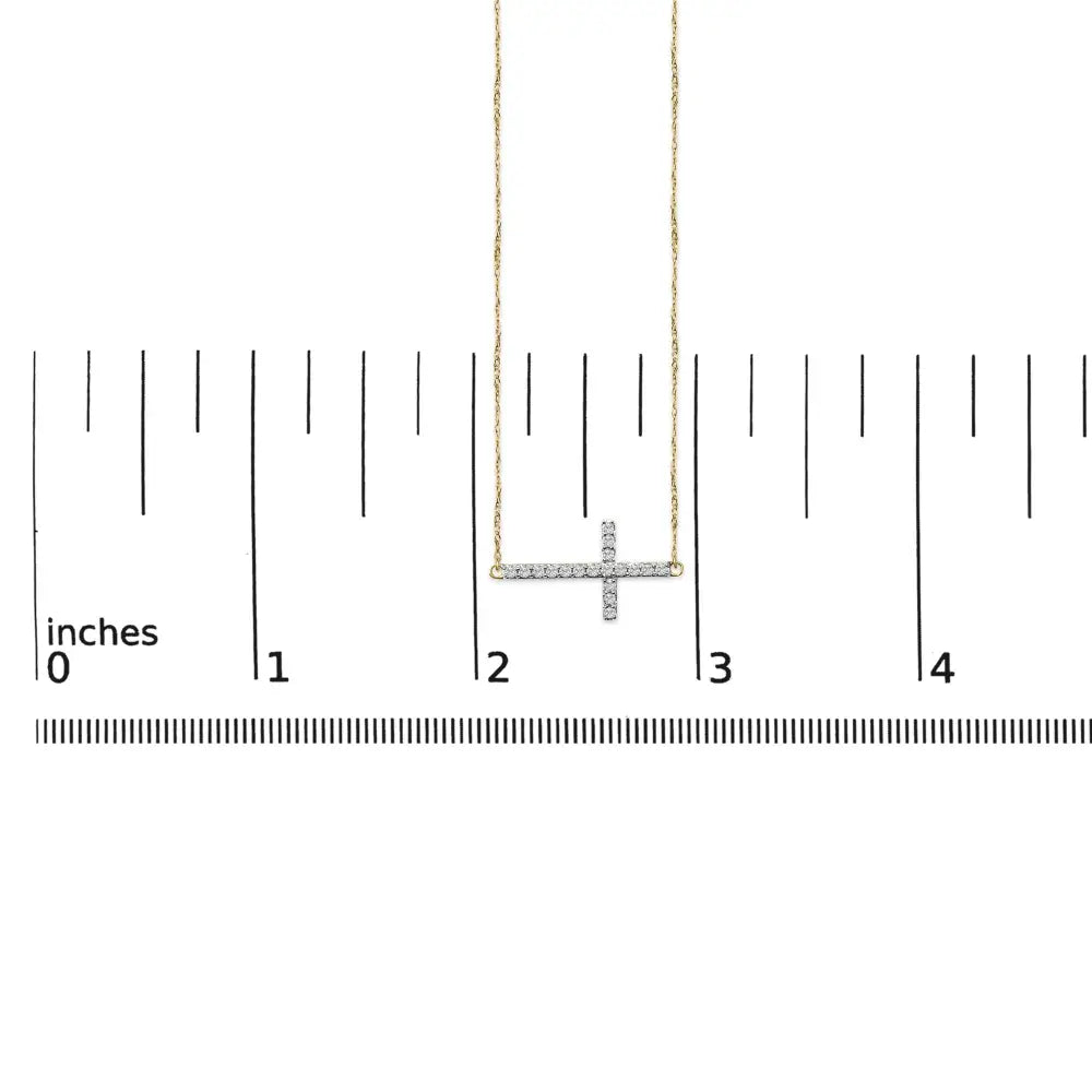 10k yellow gold 1/5 cttw diamond sideways cross necklace 18 inch bijoux-nyc direct