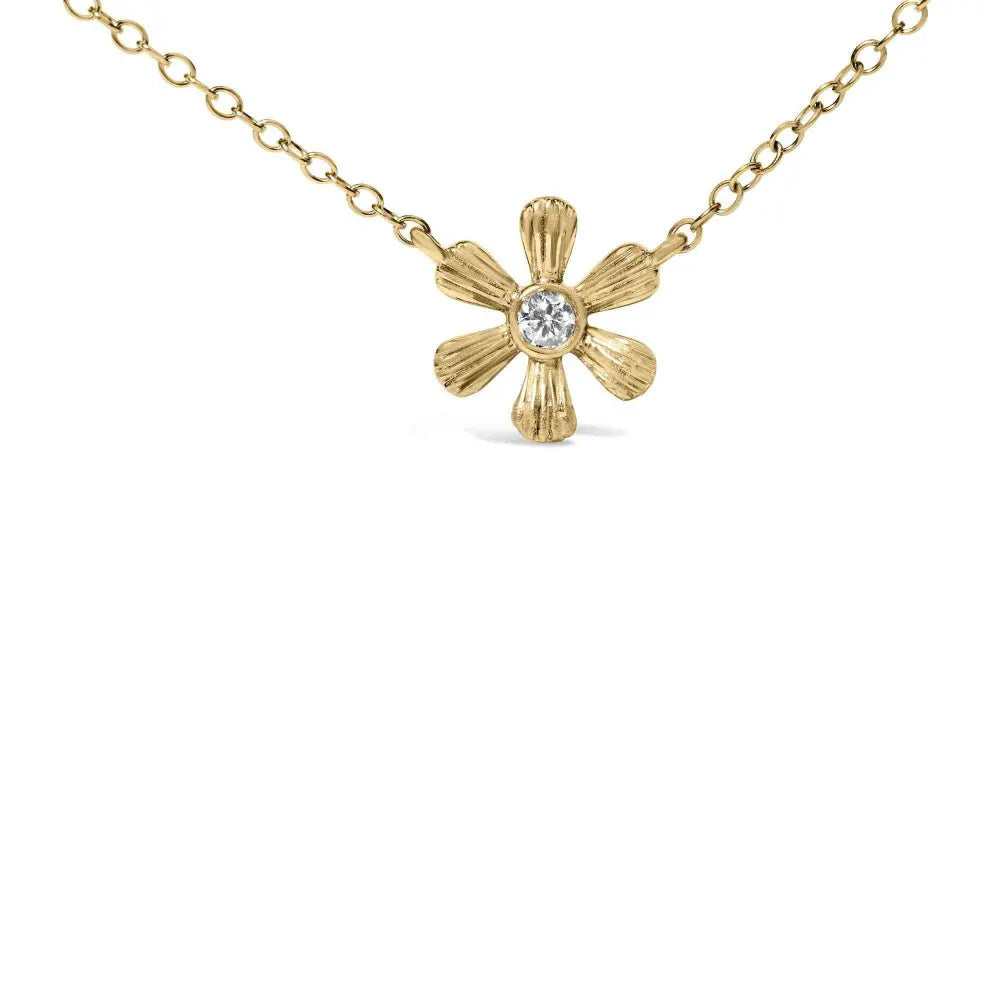 10K Yellow Gold 1/8 Cttw Diamond Floral Station Chain Necklace (I-J Color, I1-I2 Clarity) - Bijoux-NYC Direct
