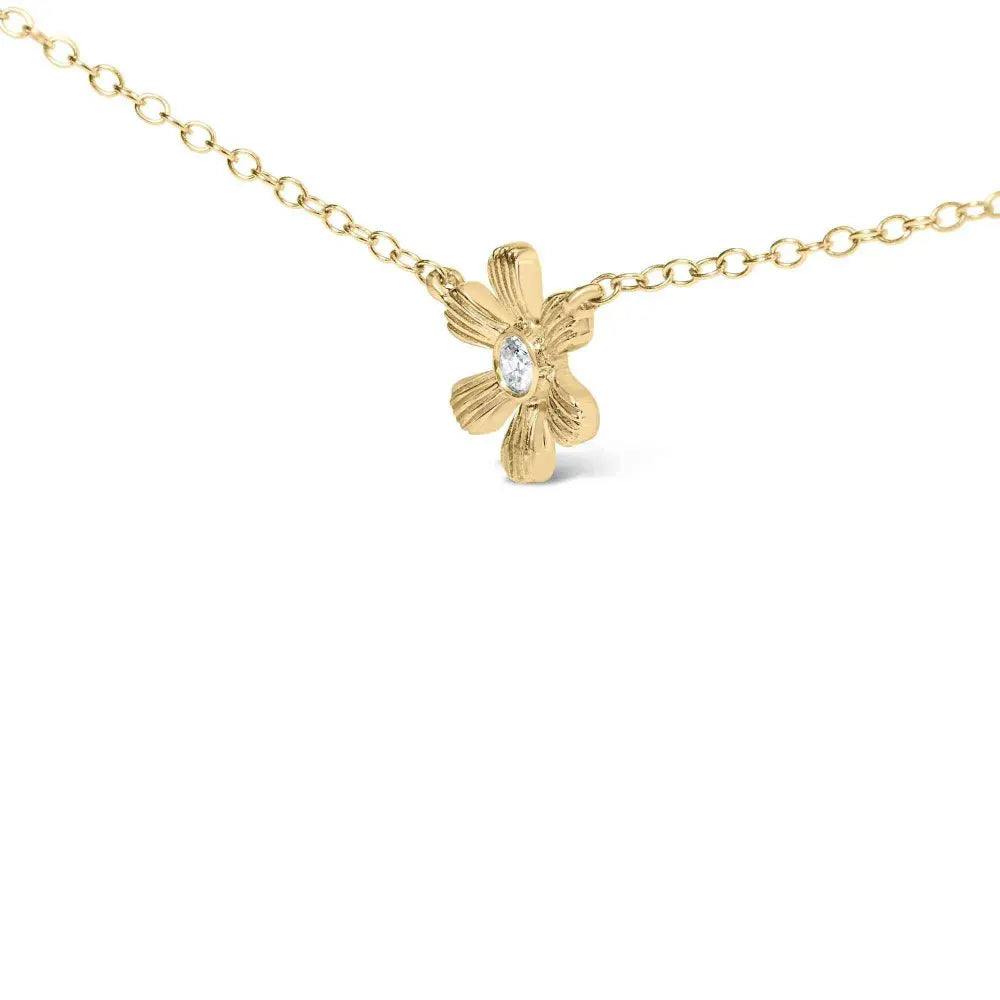 10K Yellow Gold 1/8 Cttw Diamond Floral Station Chain Necklace (I-J Color, I1-I2 Clarity) - Bijoux-NYC Direct