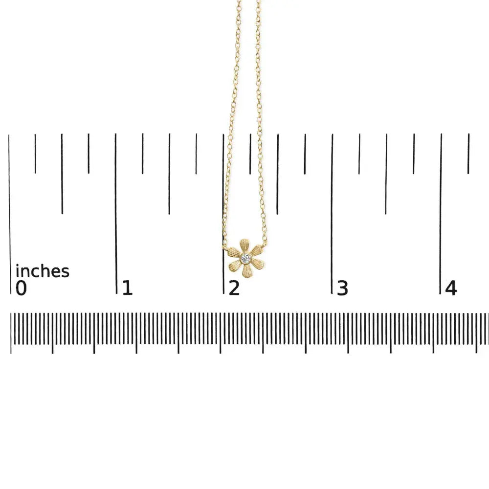 10K Yellow Gold 1/8 Cttw Diamond Floral Station Chain Necklace (I-J Color, I1-I2 Clarity) - Bijoux-NYC Direct