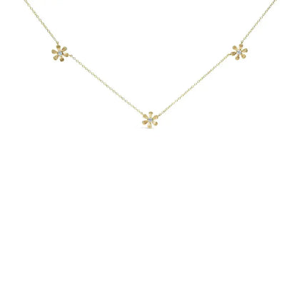 10K Yellow Gold 1/8 Cttw Diamond Floral Station Chain Necklace (I-J Color, I1-I2 Clarity) - Bijoux-NYC Direct