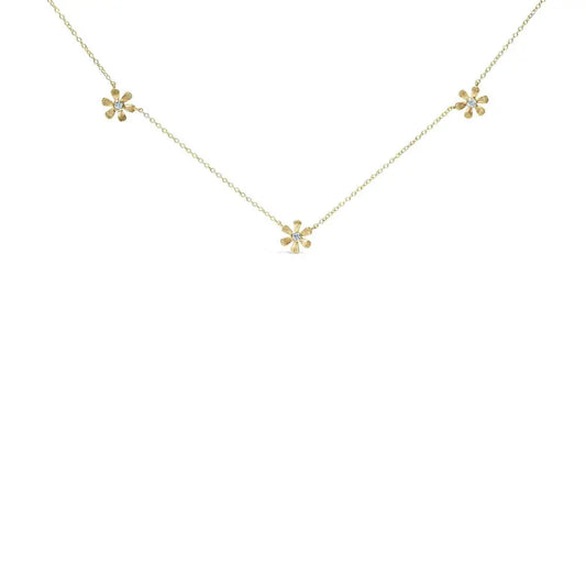 10K Yellow Gold 1/8 Cttw Diamond Floral Station Chain Necklace (I-J Color, I1-I2 Clarity) - Bijoux-NYC Direct