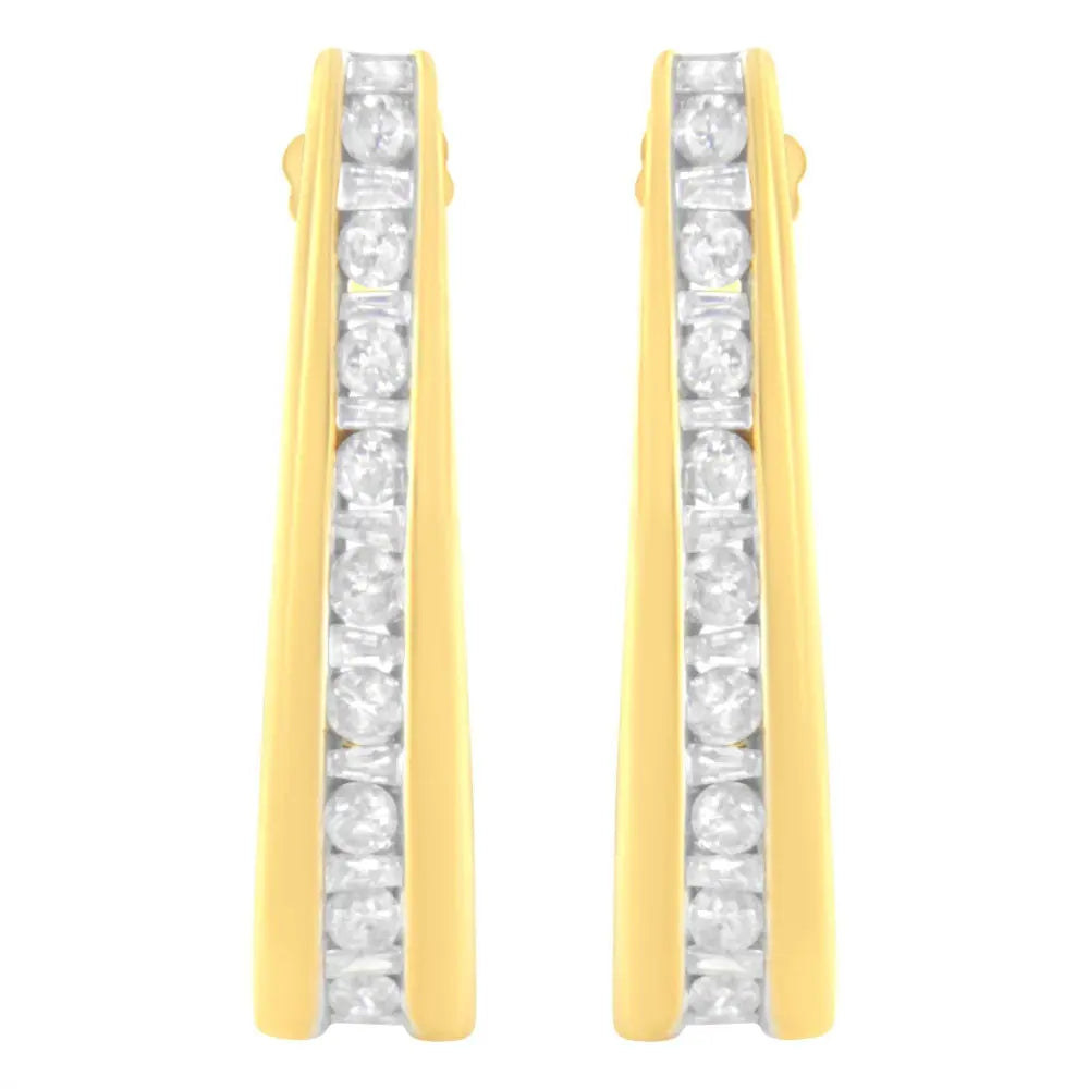10K Yellow Gold 1 cttw Channel Set Diamond J-Hoop Earrings (H-I Clarity, I1-I2 Color) - Bijoux-NYC Direct
