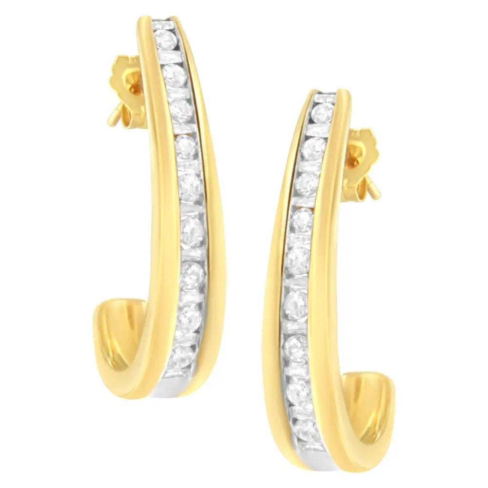 10K Yellow Gold 1 cttw Channel Set Diamond J-Hoop Earrings (H-I Clarity, I1-I2 Color) - Bijoux-NYC Direct