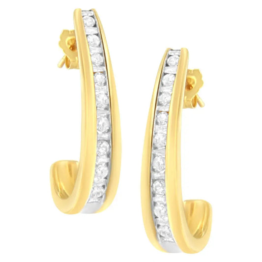 10K Yellow Gold 1 cttw Channel Set Diamond J-Hoop Earrings (H-I Clarity, I1-I2 Color) - Bijoux-NYC Direct