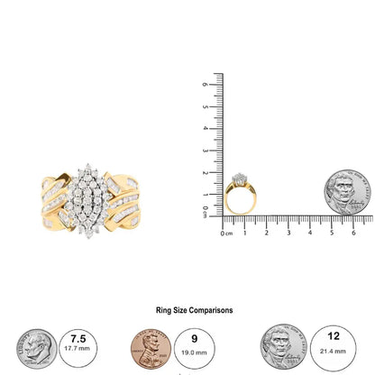 10K Yellow Gold 1 Cttw Diamond Pear Shaped Cluster Cluster Cocktail Ring (H-I Color, I2-I3 Clarity) - Bijoux-NYC Direct