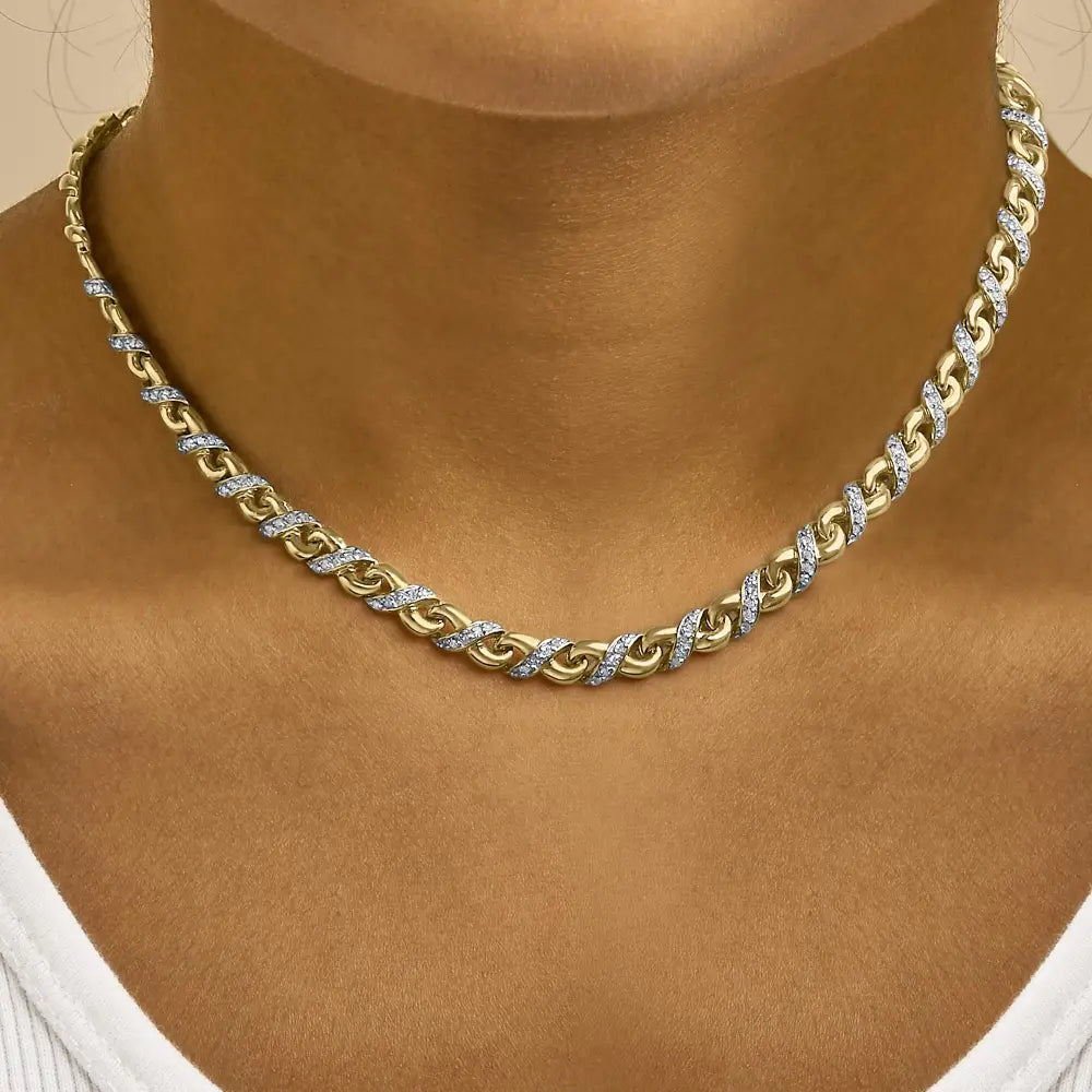 10k yellow gold 1 cttw round diamond interlock riviera pendant necklace bijoux-nyc direct