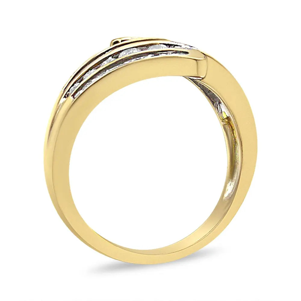 10K Yellow Gold 1 Cttw Round and Baguette-Cut Diamond Multi Row Bypass Ring Band (H-I Color, I1-I2 Clarity) - Bijoux-NYC Direct
