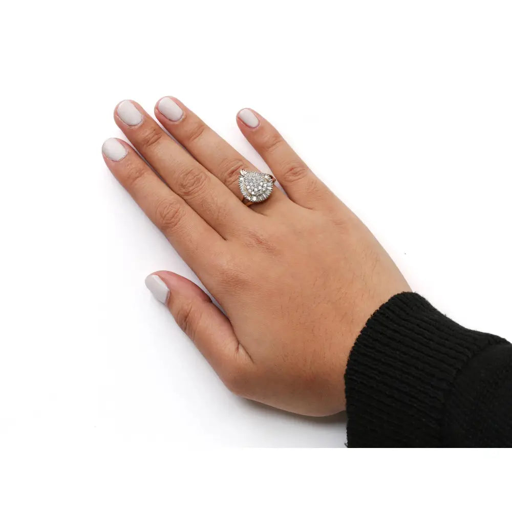 10k yellow gold 1 cttw round and baguette diamond ballerina cluster ring bijoux-nyc direct