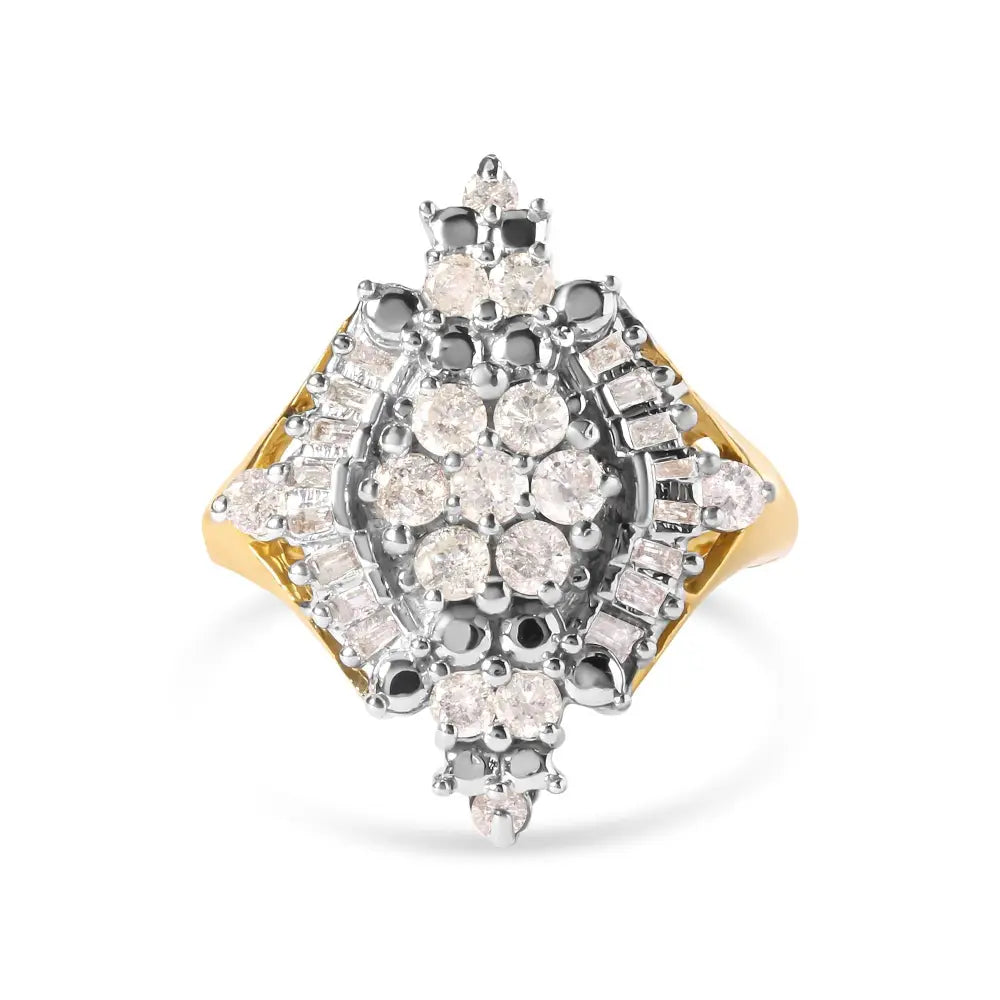 10k yellow gold 1 cttw round and baguette diamond rhombus halo ring bijoux-nyc direct