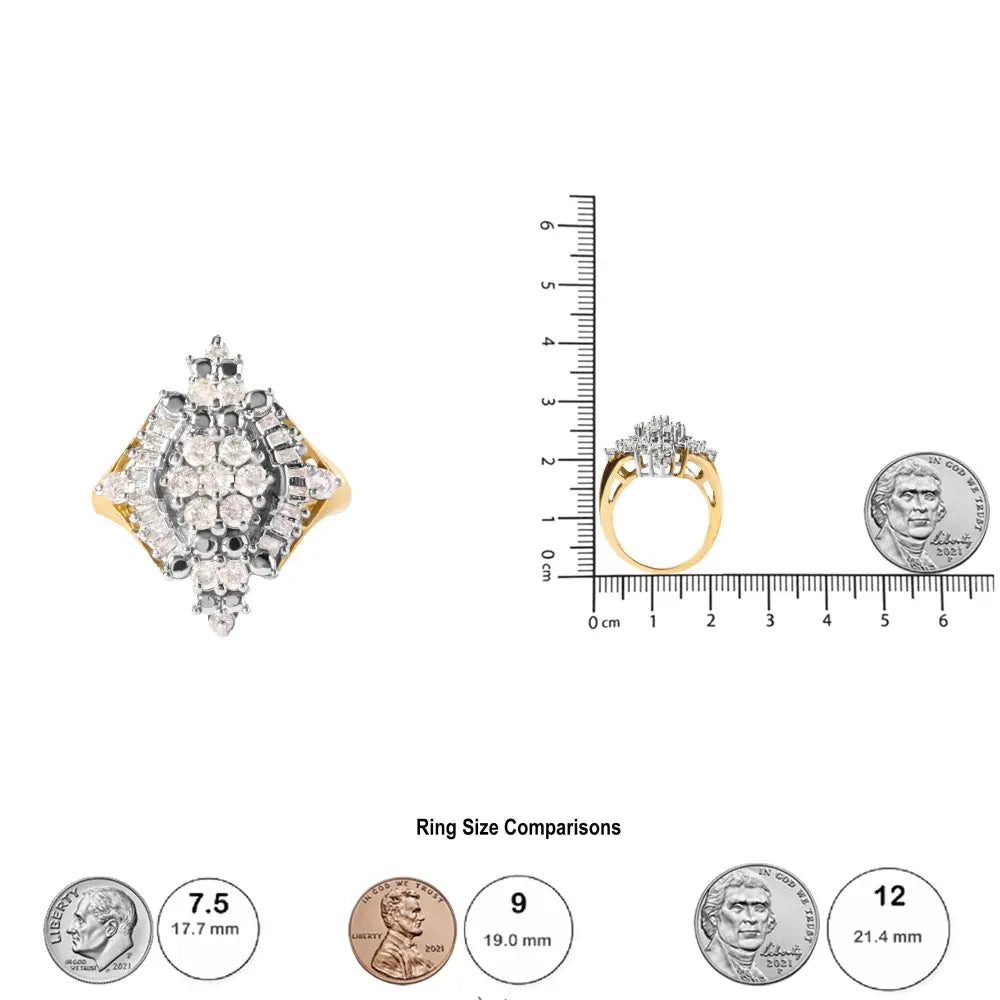 10k yellow gold 1 cttw round and baguette diamond rhombus halo ring bijoux-nyc direct