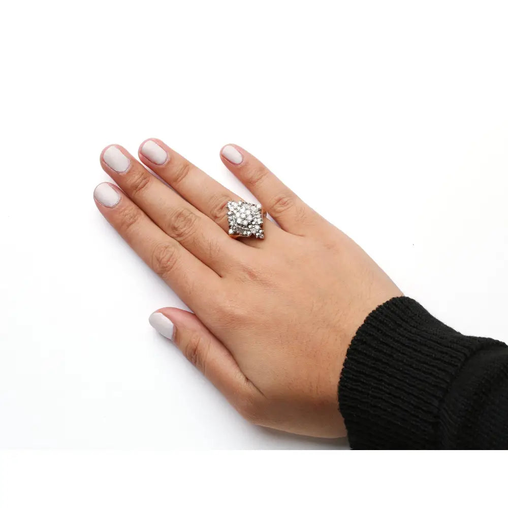 10k yellow gold 1 cttw round and baguette diamond rhombus halo ring bijoux-nyc direct
