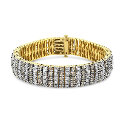 10K Yellow Gold 10 CTW 1/3 Cttw Alternating Coco Color and White Diamond 5 Row Tennis Bracelet (Brown/H-I Color, SI1-SI2 Clarity) - Size 7.25 - Bijoux-NYC Direct