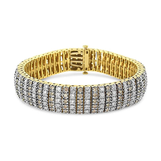 10K Yellow Gold 10 CTW 1/3 Cttw Alternating Coco Color and White Diamond 5 Row Tennis Bracelet (Brown/H-I Color, SI1-SI2 Clarity) - Size 7.25 - Bijoux-NYC Direct