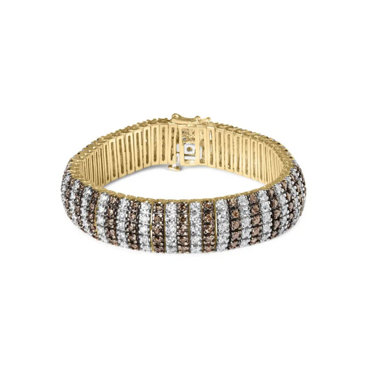 10K Yellow Gold 10 CTW 1/3 Cttw Alternating Coco Color and White Diamond 5 Row Tennis Bracelet (Brown/H-I Color, SI1-SI2 Clarity) - Size 7.25 - Bijoux-NYC Direct