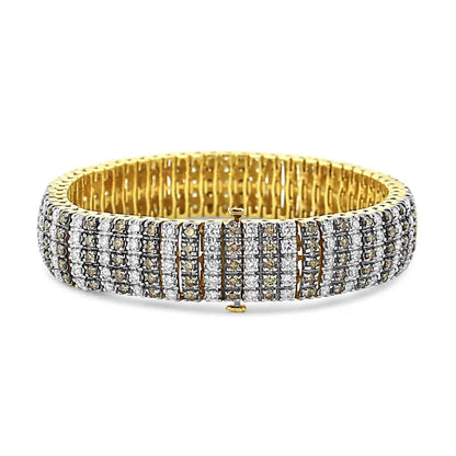 10K Yellow Gold 10 CTW 1/3 Cttw Alternating Coco Color and White Diamond 5 Row Tennis Bracelet (Brown/H-I Color, SI1-SI2 Clarity) - Size 7.25 - Bijoux-NYC Direct