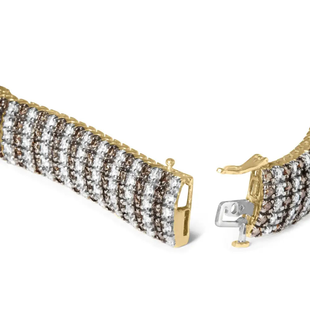 10k yellow gold 10.33 ctw brown and white diamond 5 row tennis bracelet bijoux-nyc direct