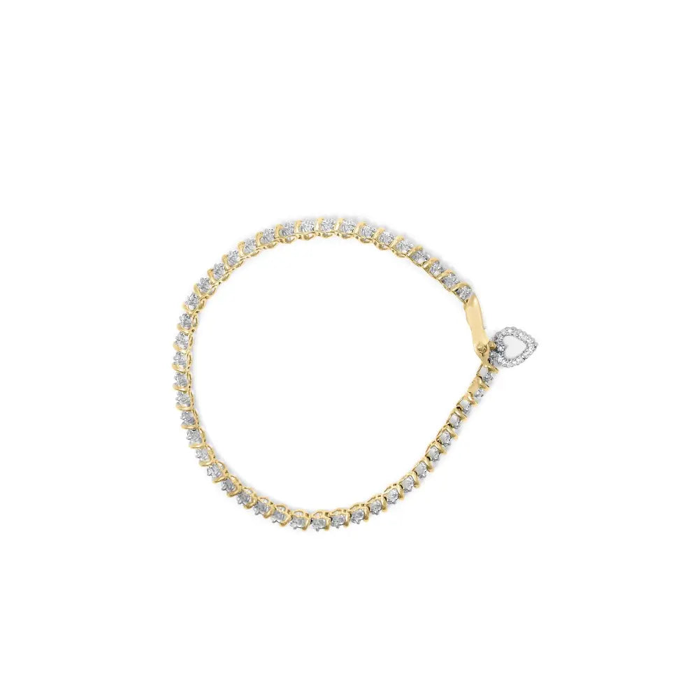 10k yellow gold 2.0 cttw diamond 2 row link and heart charm 7’’ bracelet (i j color i3 clarity) bracelets/bracelet/charm
