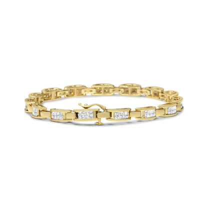10K Yellow Gold 2.0 Cttw Invisible-Set Princess Cut Diamond Rectangular Link Bracelet (I-J Color, SI2-I1 Clarity) - 7" - Bijoux-NYC Direct