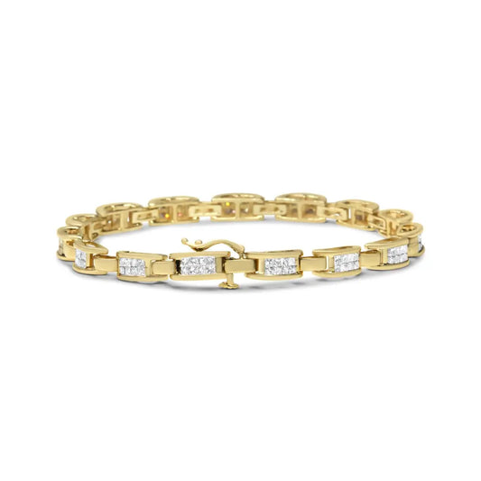 10K Yellow Gold 2.0 Cttw Invisible-Set Princess Cut Diamond Rectangular Link Bracelet (I-J Color, SI2-I1 Clarity) - 7" - Bijoux-NYC Direct