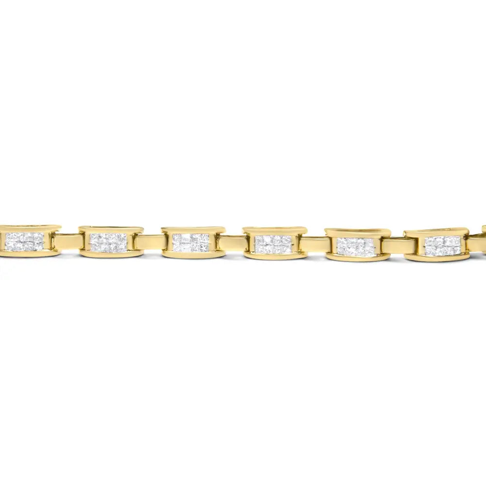 10K Yellow Gold 2.0 Cttw Invisible-Set Princess Cut Diamond Rectangular Link Bracelet (I-J Color, SI2-I1 Clarity) - 7" - Bijoux-NYC Direct