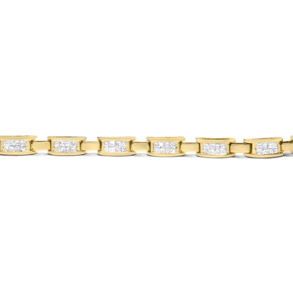 10K Yellow Gold 2.0 Cttw Invisible-Set Princess Cut Diamond Rectangular Link Bracelet (I-J Color, SI2-I1 Clarity) - 7" - Bijoux-NYC Direct