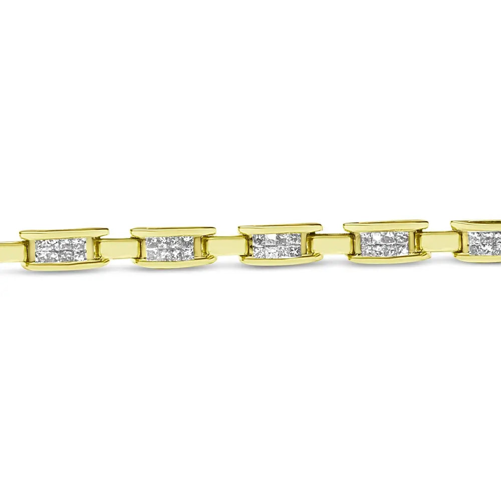 10K Yellow Gold 2.0 Cttw Invisible-Set Princess Cut Diamond Rectangular Link Bracelet (I-J Color, SI2-I1 Clarity) - 7" - Bijoux-NYC Direct