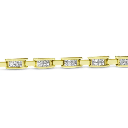 10K Yellow Gold 2.0 Cttw Invisible-Set Princess Cut Diamond Rectangular Link Bracelet (I-J Color, SI2-I1 Clarity) - 7" - Bijoux-NYC Direct