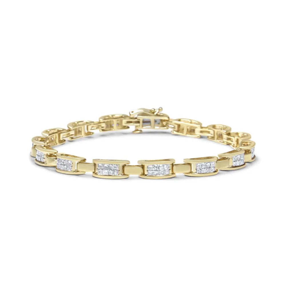 10K Yellow Gold 2.0 Cttw Invisible-Set Princess Cut Diamond Rectangular Link Bracelet (I-J Color, SI2-I1 Clarity) - 7" - Bijoux-NYC Direct