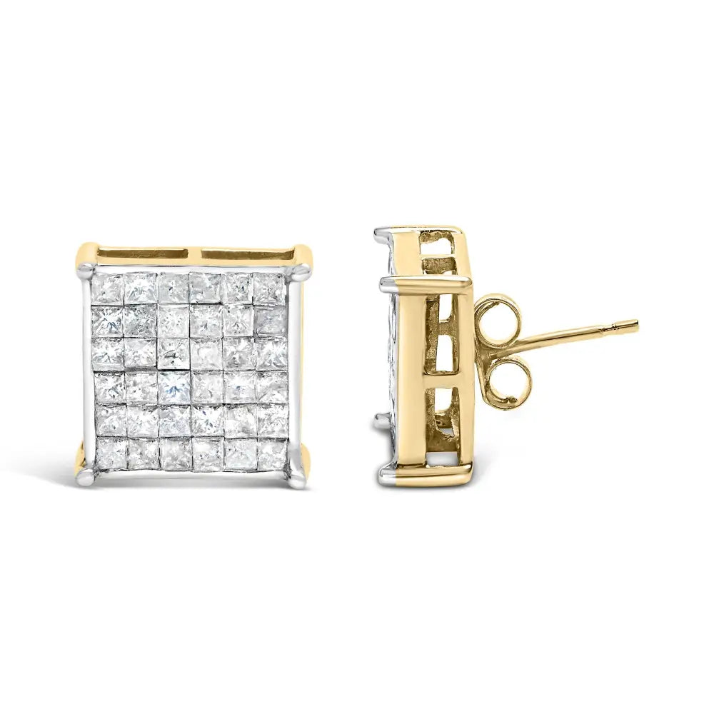 Diamond stud earrings 2.0 cttw princess cut 10k yellow gold invisible set bijoux-nyc direct