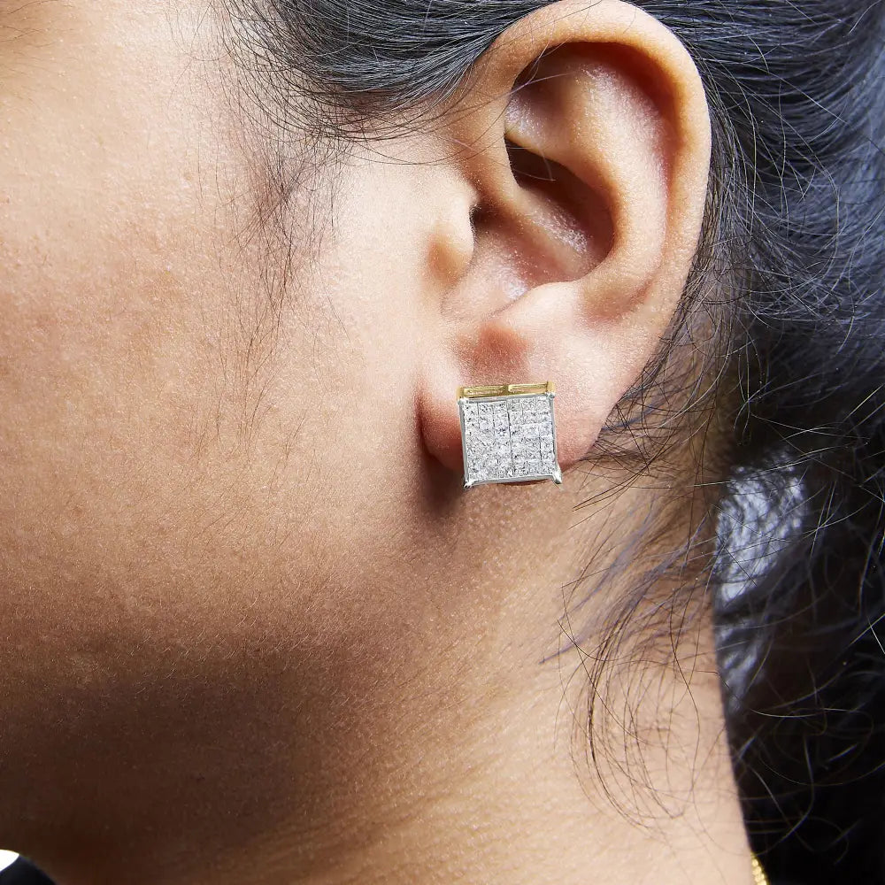Diamond stud earrings 2.0 cttw princess cut 10k yellow gold invisible set bijoux-nyc direct