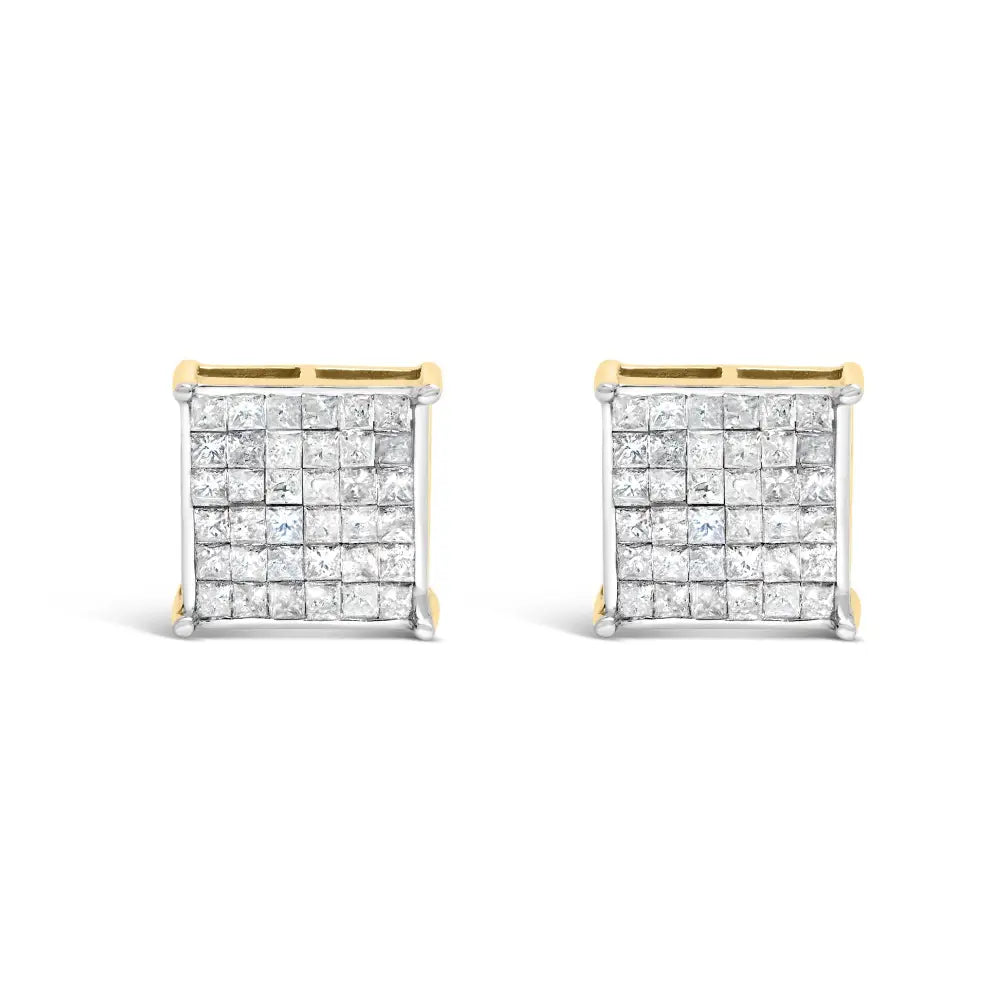 Diamond stud earrings 2.0 cttw princess cut 10k yellow gold invisible set bijoux-nyc direct