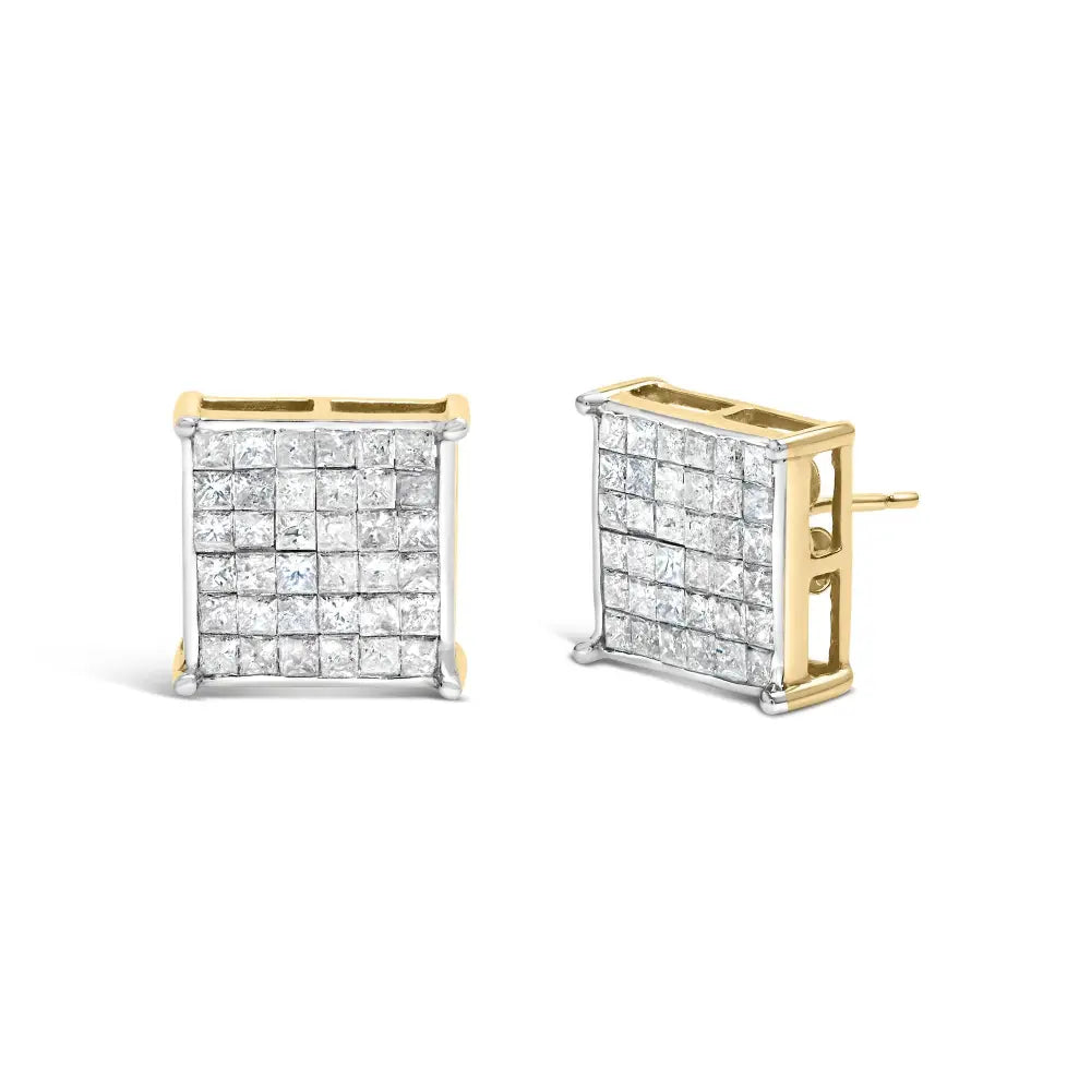 Diamond stud earrings 2.0 cttw princess cut 10k yellow gold invisible set bijoux-nyc direct