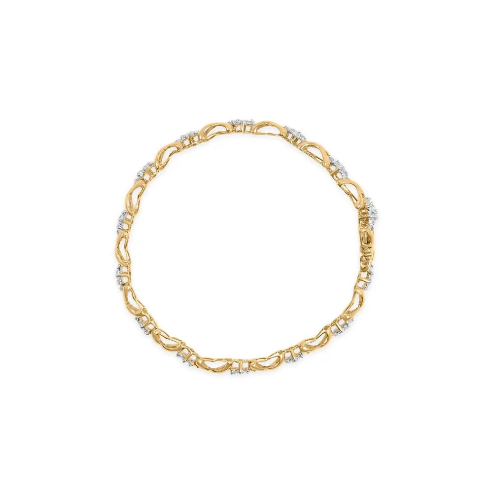 10k yellow gold 2.00 cttw diamond cluster and alternating ’x’ link bracelet (i j color i3 clarity) 7’’ bracelets/bracelet/link
