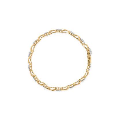 10k yellow gold 2.00 cttw diamond cluster and alternating ’x’ link bracelet (i j color i3 clarity) 7’’ bracelets/bracelet/link