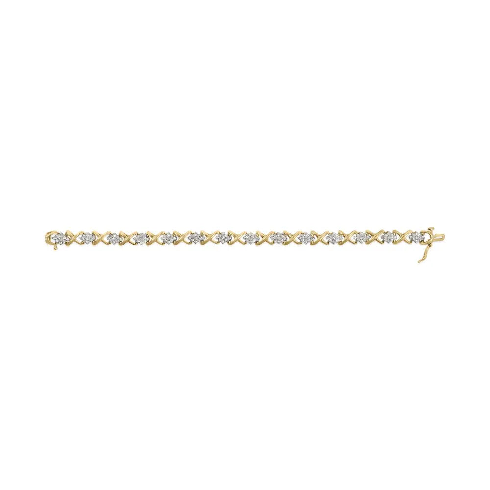 10k yellow gold 2.00 cttw diamond cluster and alternating ’x’ link bracelet (i j color i3 clarity) 7’’ bracelets/bracelet/link