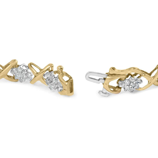 10k yellow gold 2.00 cttw diamond cluster and alternating ’x’ link bracelet (i j color i3 clarity) 7’’ bracelets/bracelet/link