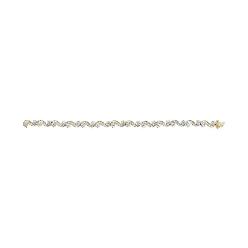 10k yellow gold 3.00 cttw round cut and baguette floral link 7.25’’ bracelet (i j color i1 i2 clarity) bracelets/bracelet/link