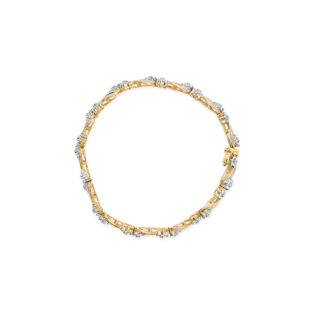10k yellow gold 3.00 cttw round cut and baguette floral link 7.25’’ bracelet (i j color i1 i2 clarity) bracelets/bracelet/link