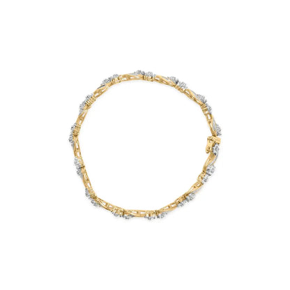 10k yellow gold 3.00 cttw round cut and baguette floral link 7.25’’ bracelet (i j color i1 i2 clarity) bracelets/bracelet/link