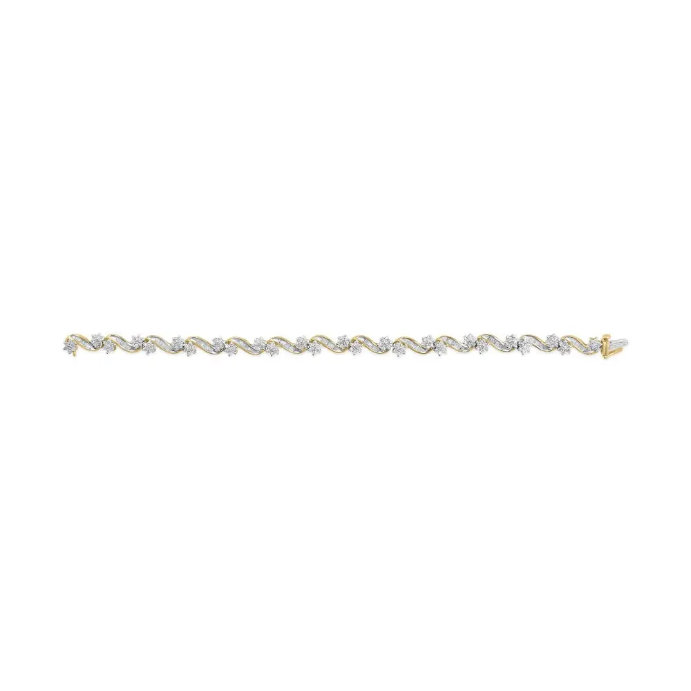 10k yellow gold 3.00 cttw round and baguette diamond floral link bracelet bijoux-nyc direct