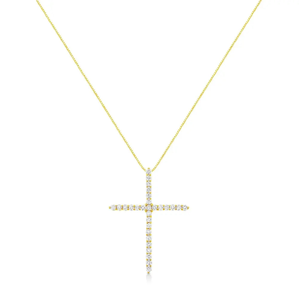 10K Yellow Gold 3.00 cttw Round-Cut Diamond Cross 18" Pendant Necklace (J-K Color, I1-I2 Clarity) - Bijoux-NYC Direct