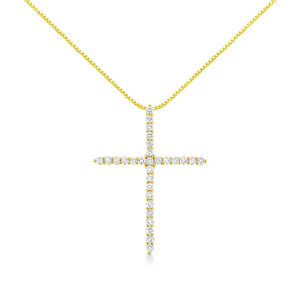 10K Yellow Gold 3.00 cttw Round-Cut Diamond Cross 18" Pendant Necklace (J-K Color, I1-I2 Clarity) - Bijoux-NYC Direct