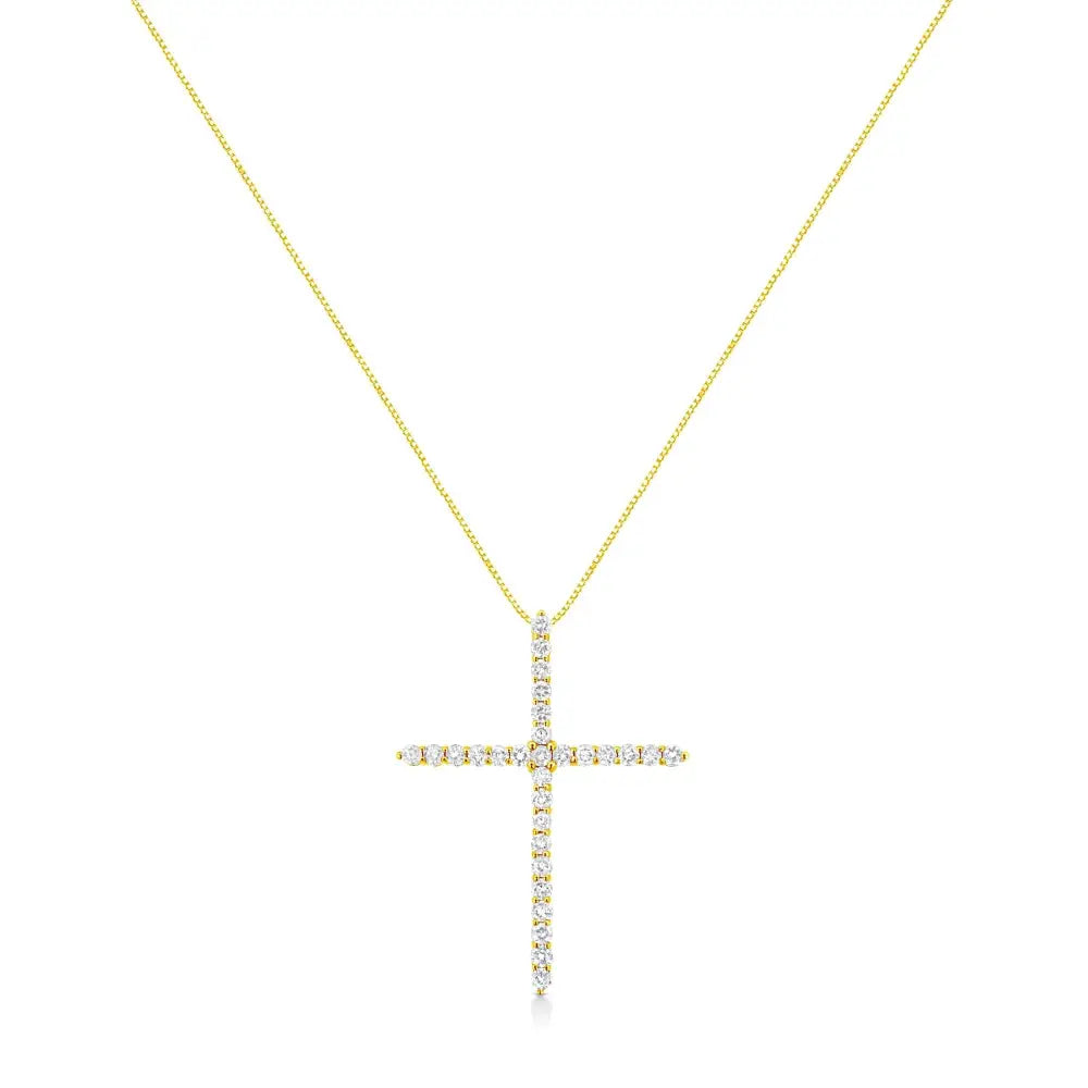 3cttw round diamond cross pendant in 10k yellow gold 18 inch necklace bijoux-nyc direct