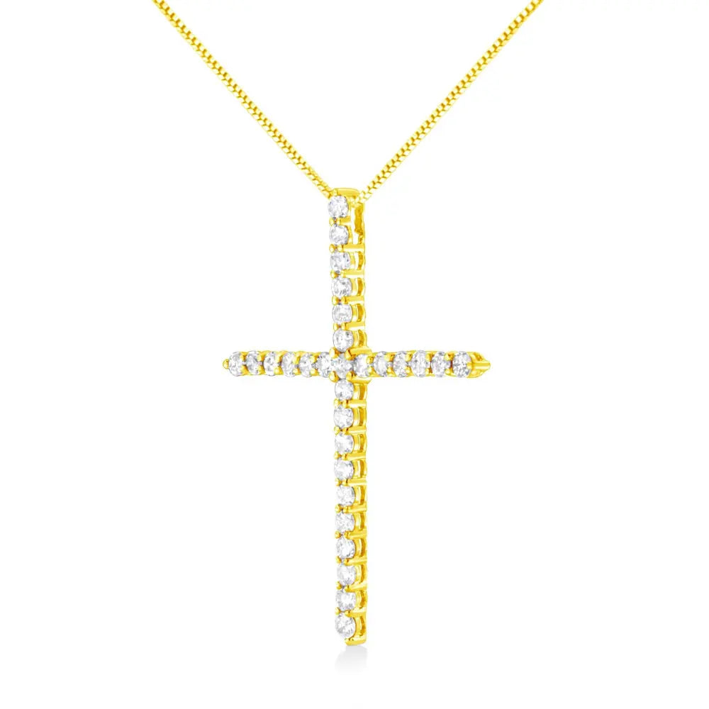 10K Yellow Gold 3.00 cttw Round-Cut Diamond Cross 18" Pendant Necklace (J-K Color, I1-I2 Clarity) - Bijoux-NYC Direct